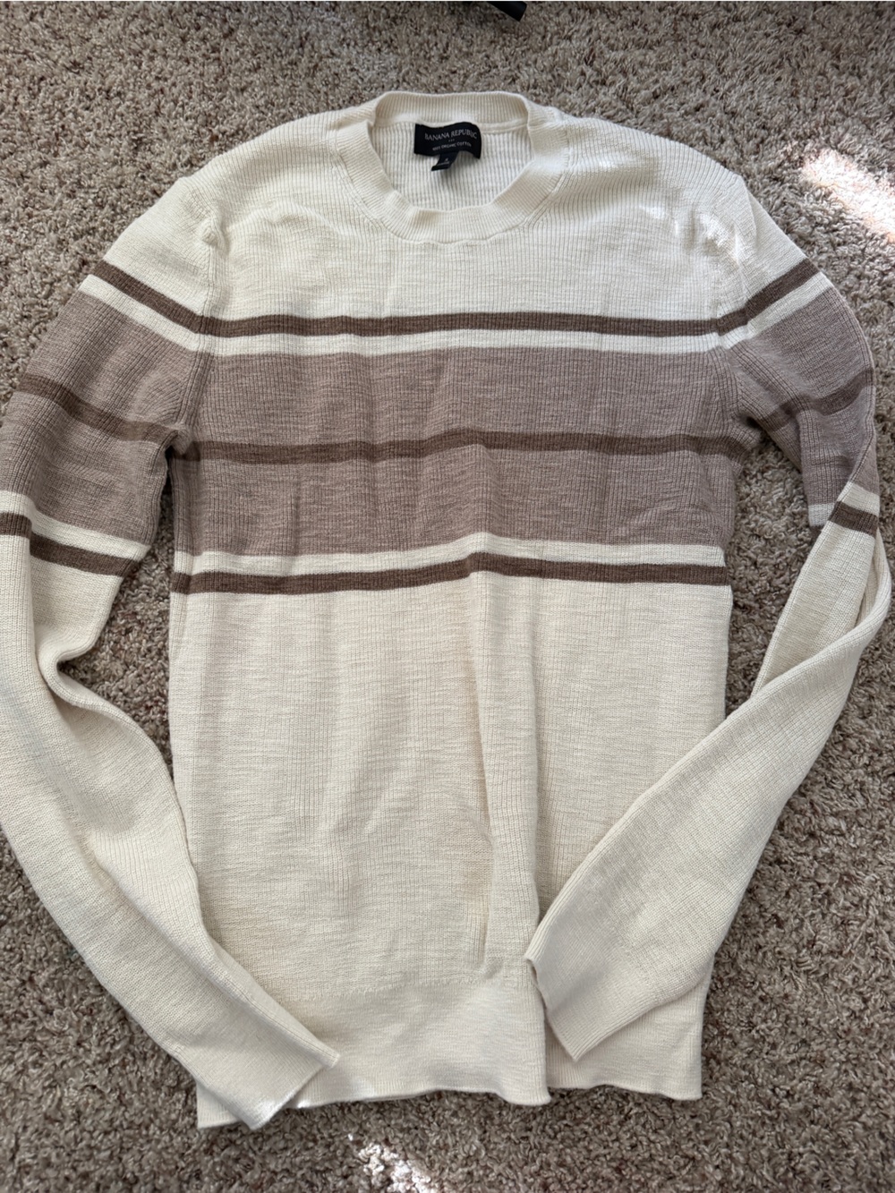 Banana Republic Cream & Taupe Striped Crewneck Sweater